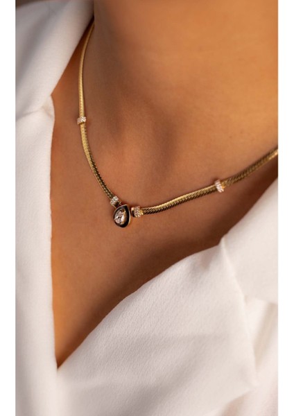 Altın Sekizgen Mineli Damla Baget Kolye fiyatları