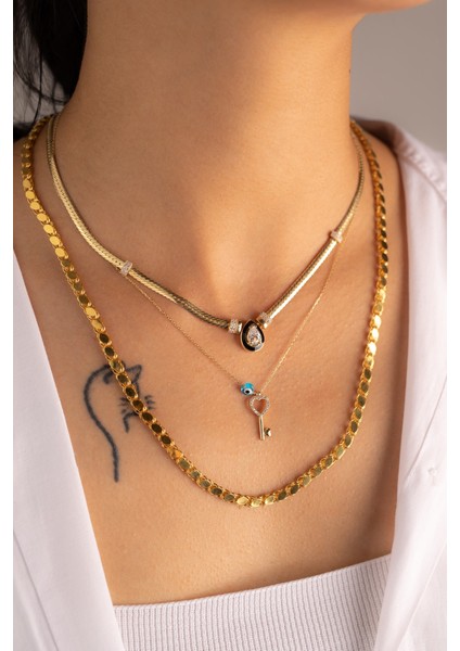 Altın Sekizgen Mineli Damla Baget Kolye modelleri