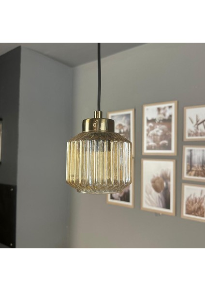 Jerno Cam Bal Rengi Tekli Avize Küçük Plafonyer Başlık Retro Sarkıt Lamba Salon Aydınlatma