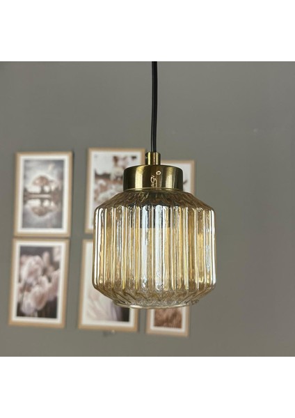 Jerno Cam Bal Rengi Tekli Avize Küçük Plafonyer Başlık Retro Sarkıt Lamba Salon Aydınlatma fiyatları