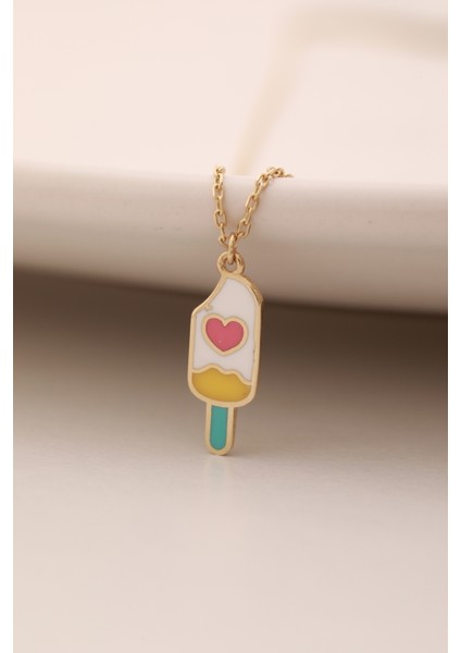 14 Ayar Altın Kalp Detay Dondurma Çocuk Kolyesi