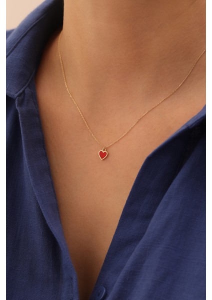 14 Ayar Altın Minimal Kırmızı Kalp Kolye fiyatları