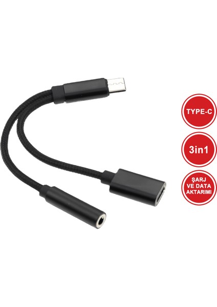 2in1 Type-C Şarj ve Ses Aktarımı Kulaklık Aux Dönüştürücü Tak Çalıştır Bluetooth Gerekmez MT5015