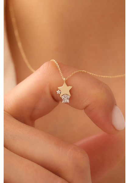 14 Ayar Altın Yarı Taşlı Yıldız Kolye