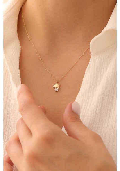 14 Ayar Altın Yarı Taşlı Yıldız Kolye modelleri