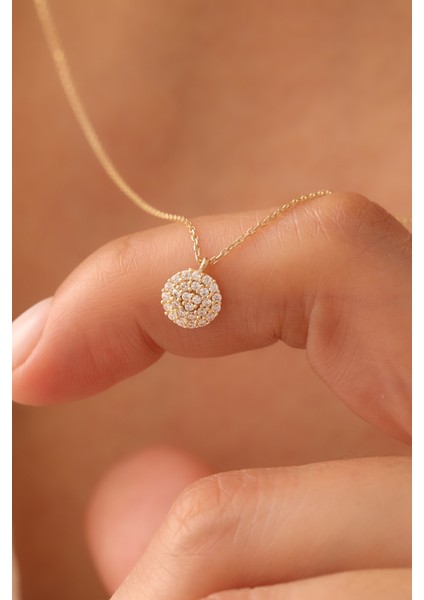 14 Ayar Altın Taşlı Daire Kolye