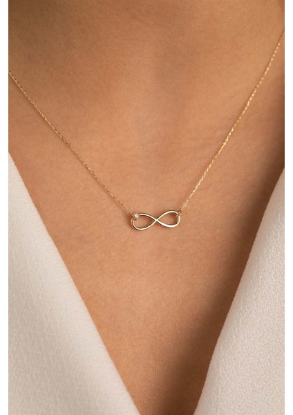 14 Ayar Altın Tektaş Sonsuzluk Kolye