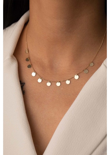 14 Ayar Altın Sıralı Pul Kolye