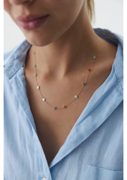 14 Ayar Altın Nazar Boncuğu Renkli Mineli Kolye fiyatları