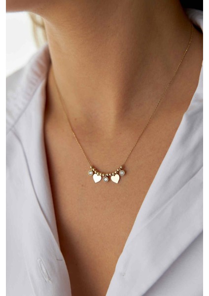 14 Ayar Altın Sıralı Sallantılı Kalp Kolye fiyatları