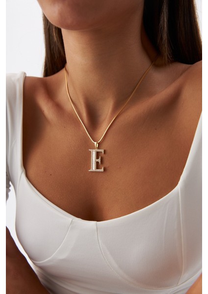 14 Ayar Altın Ezme Küp Zincir Taşlı Harf Kolye modelleri