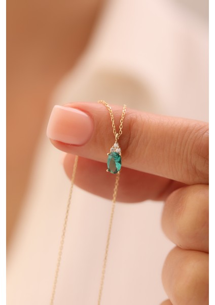 14 Ayar Altın Oval Zümrüt Kolye fiyatları