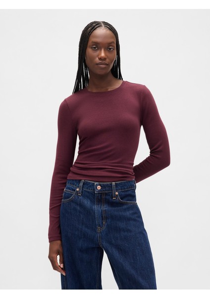 Kadın Bordo Modern Shrunken T-Shirt