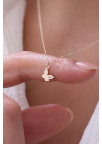 14 Ayar Altın Tek Taşlı Kelebek Kolye fiyatları