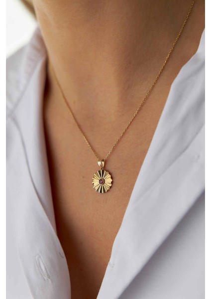 14 Ayar Altın Pembe Taşlı Kolye