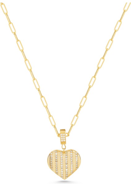 14 Ayar Altın Ataş Zincir Taşlı Kalp Kolye fiyatları