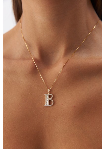 14 Ayar Altın Küp Zincir Taşlı Harf Kolye