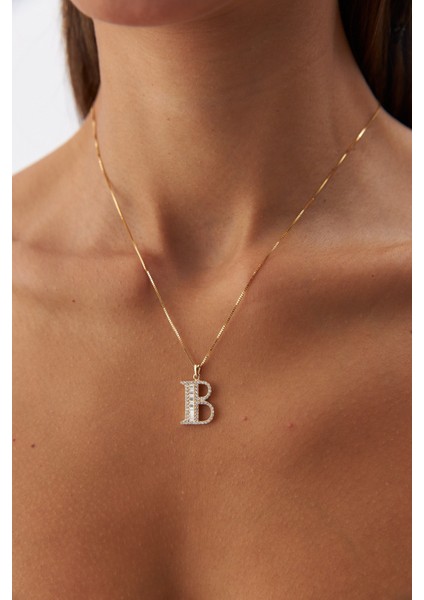 14 Ayar Altın Küp Zincir Taşlı Harf Kolye fiyatları