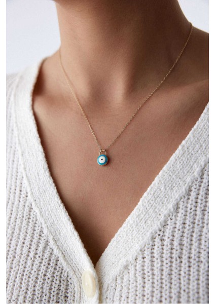 14 Ayar Altın Çift Renk Mineli Kilit Kolye