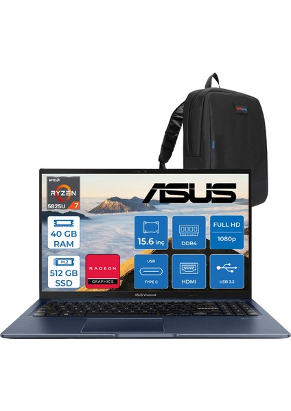 Vivobook 15 Amd Ryzen 7 5825U 40GB 512GB SSD Amd Radeon Graphics 15.6" Fhd 250NIT LED Windows 11 Pro Taşınabilir Bilgisayar M1502YATP13 + Zettaçanta