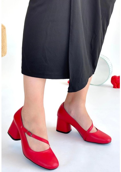 Techmrt Kier Kırmızı Cilt Topuklu Ayakkabı (Numara: 39)