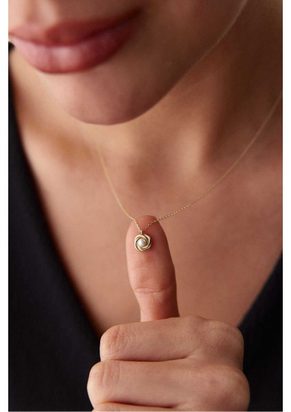 14 Ayar Altın Inci Spiral Kolye