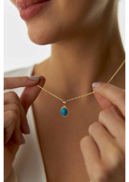 14 Ayar Altın Forse Zincir Firuze Kolye