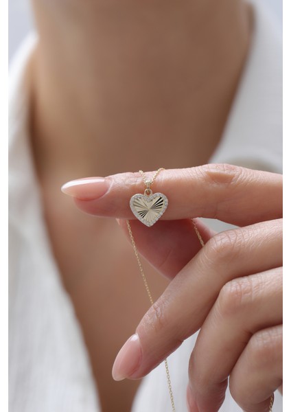 14 Ayar Altın Kalemli Kalp Kolye modelleri