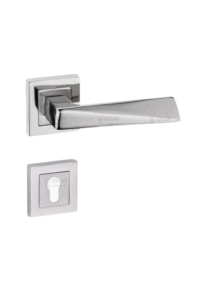 Piramit Kol Kare Rozetli Nikel Saten Yale Kapı Kolu