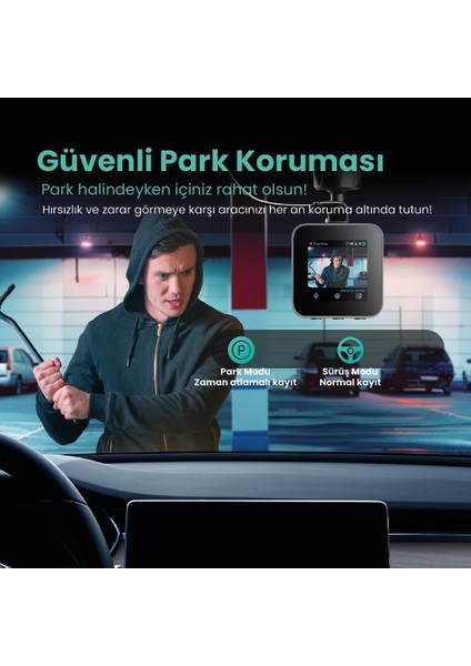 HK50 Set / 3k Qhd Wifi 150° Ultra Geniş Açı Gece Görüşlü Akıllı Araç Kamera + Park Kiti modelleri