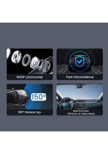 HK50 Set / 3k Qhd Wifi 150° Ultra Geniş Açı Gece Görüşlü Akıllı Araç Kamera + Park Kiti fırsatları