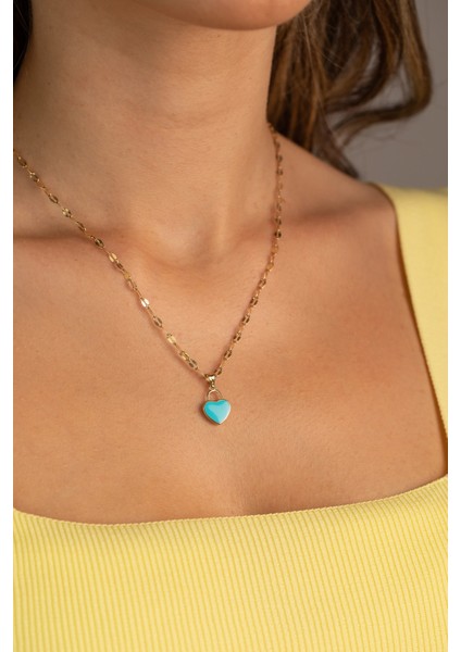 14 Ayar Altın Kalın Aynalı Zincir Kalp Kolye fırsatları