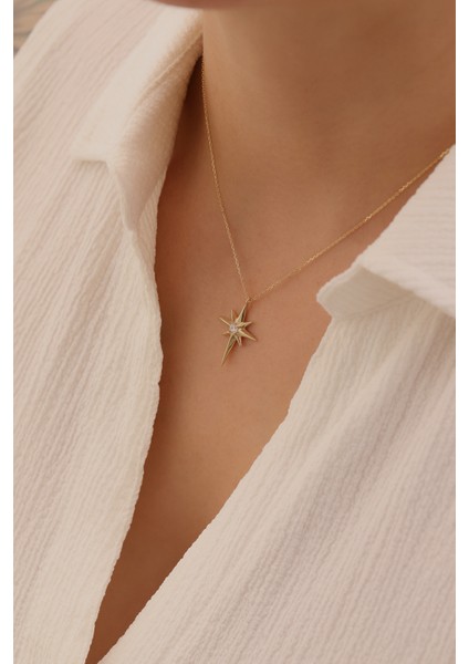 14 Ayar Altın Tektaş Kuzey Yıldızı Kolye fiyatları