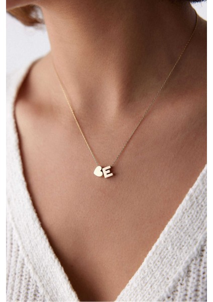 14 Ayar Altın Kalpli Harf Kolye
