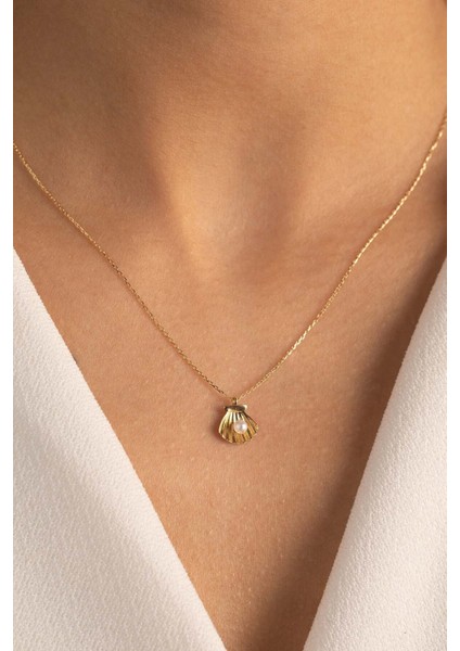 14 Ayar Altın Incili Istiridye Kolye fiyatları