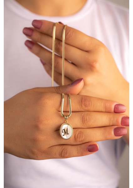 Altın Balık Sırtı Zincir Harf Kolye Sedef modelleri