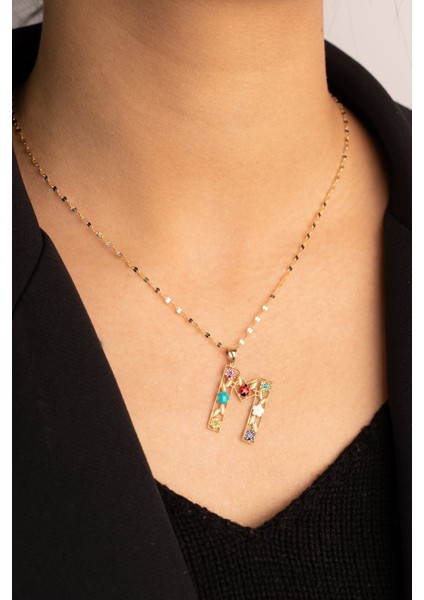 Altın Çiçek Bahçesi Mineli Harf Kolye