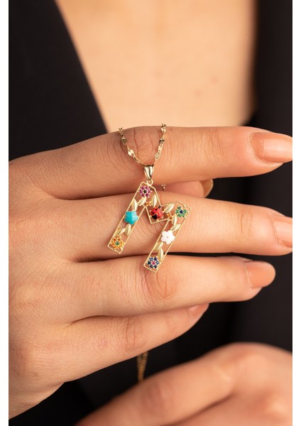 Altın Çiçek Bahçesi Mineli Harf Kolye fiyatları