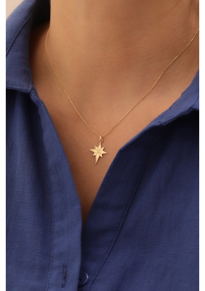 14 Ayar Altın Kuzey Yıldızı Plaka Kolye modelleri