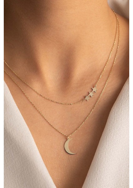 14 Ayar Altın Ay Yıldız Kolye Ikili fiyatları