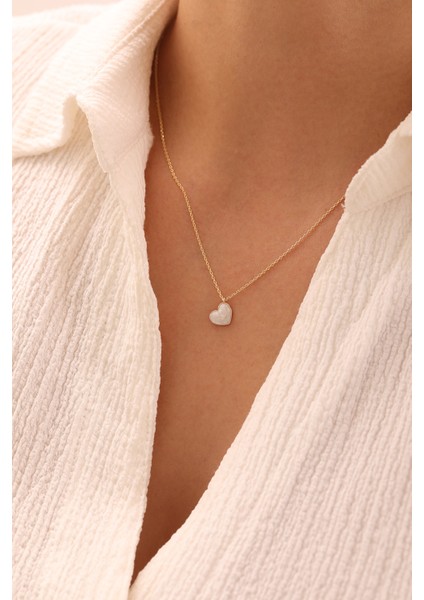 14 Ayar Altın Mineli Kalp Kolye