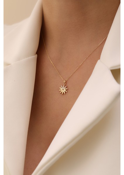 14 Ayar Altın Taşlı Çiçek Kolye modelleri