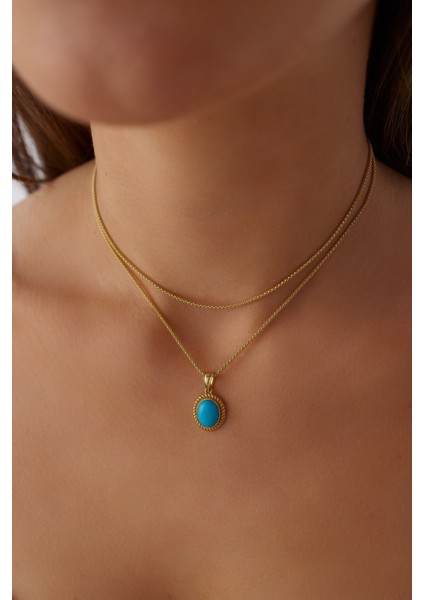 14 Ayar Altın Popcorn Zincir Firuze Kolye