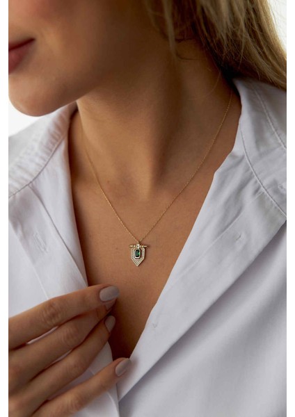 14 Ayar Altın Yeşil Taşlı Kolye fırsatları