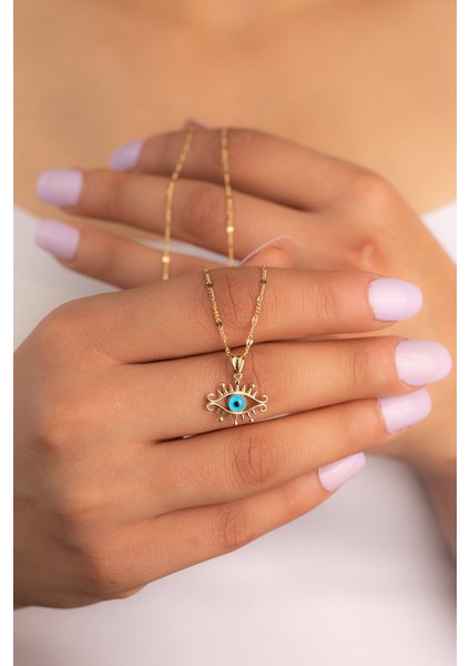 Altın Aynalı Zincir Kirpik Kolye