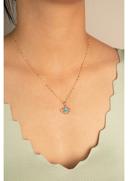 Altın Aynalı Zincir Kirpik Kolye modelleri