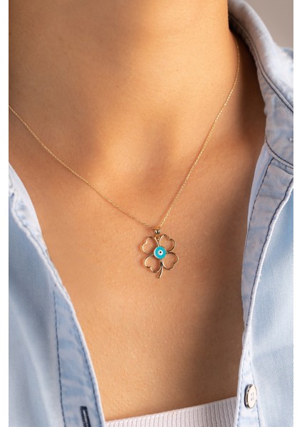 Altın Yonca Kolye Mineli Taşsız