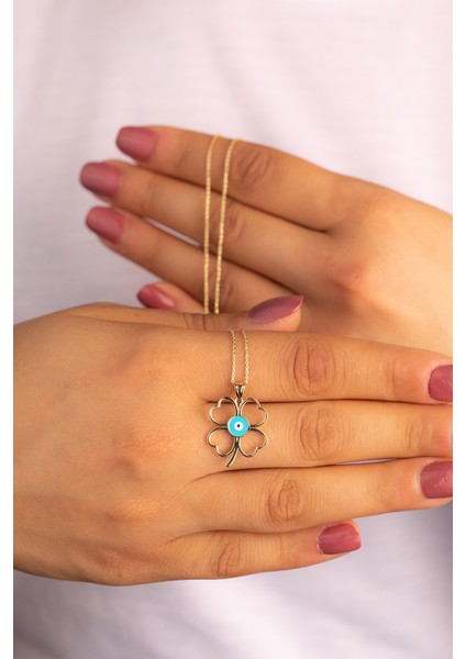 Altın Yonca Kolye Mineli Taşsız modelleri