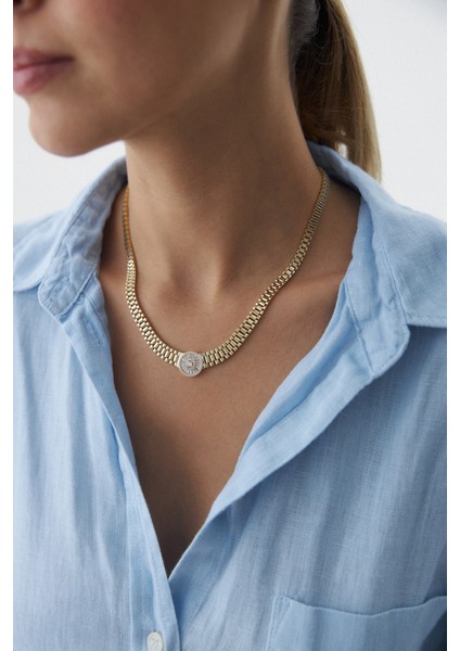 14 Ayar Altın Trapez Baget Kordon Kolye