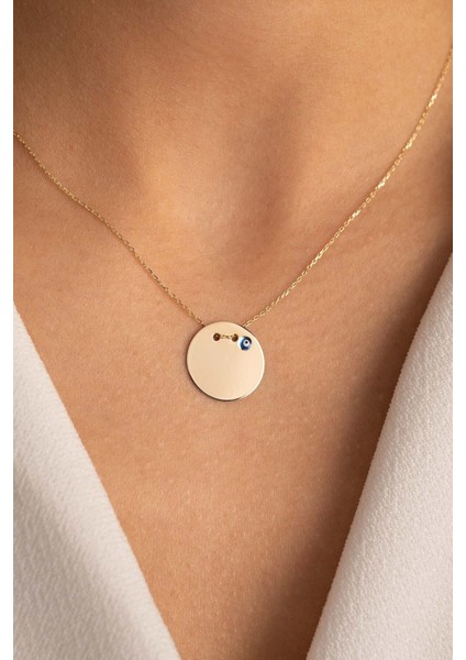 14 Ayar Altın Nazar Boncuklu Plaka Kolye